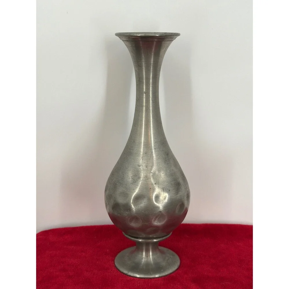 Vintage Metalars Italian Pewter Bud Vase Hammered Hand Made Italy 9.75 Inch
